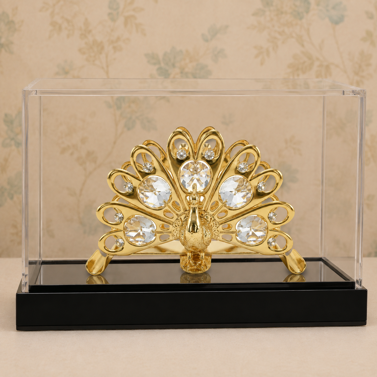 24K Gold-Plated Crystal Peacock Napkin Holder
