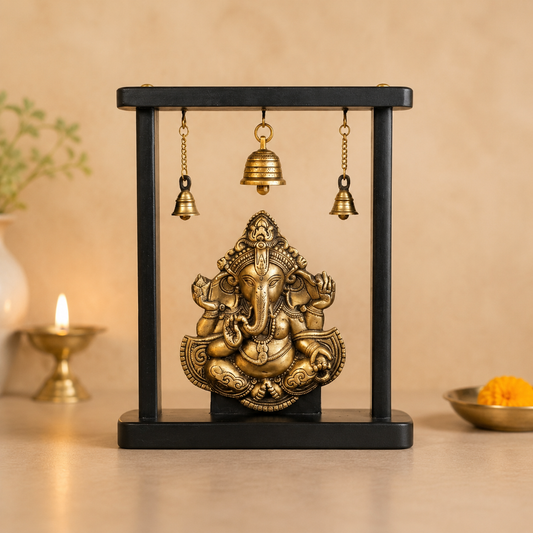 Lord Ganesha Hanging Bell Wooden Frame