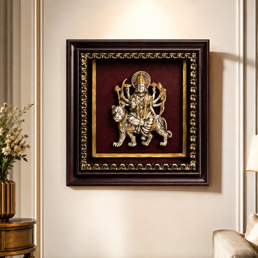 Maa Durga on Tiger 925 Sterling Silver Frame