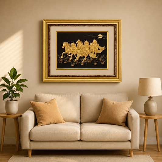 Golden Seven Running Horses Wall Frame