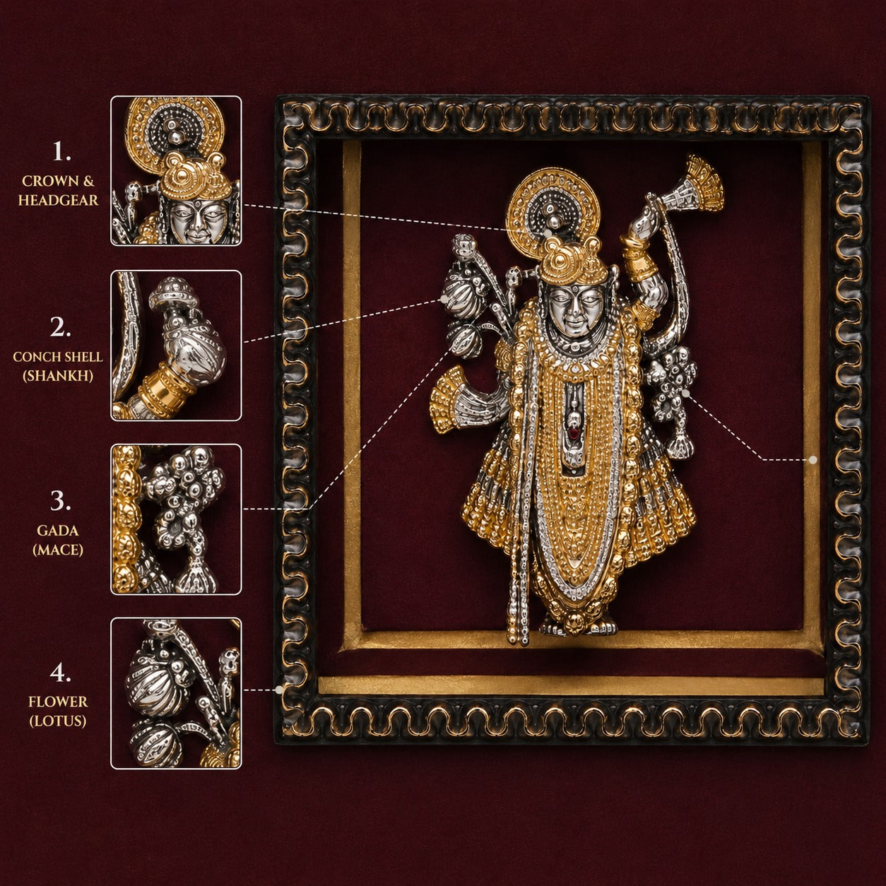 925 Silver Lord Vishnu Premium Framed Wall Décor