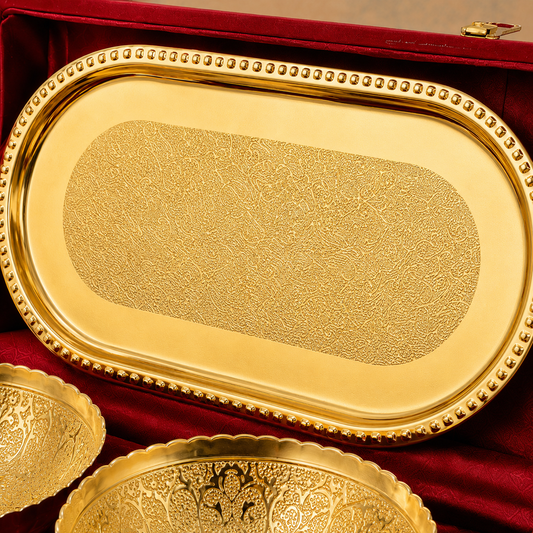 Premium Gold-Plated Bowl Set with Serving Tray & Spoons – Velvet Gift Box