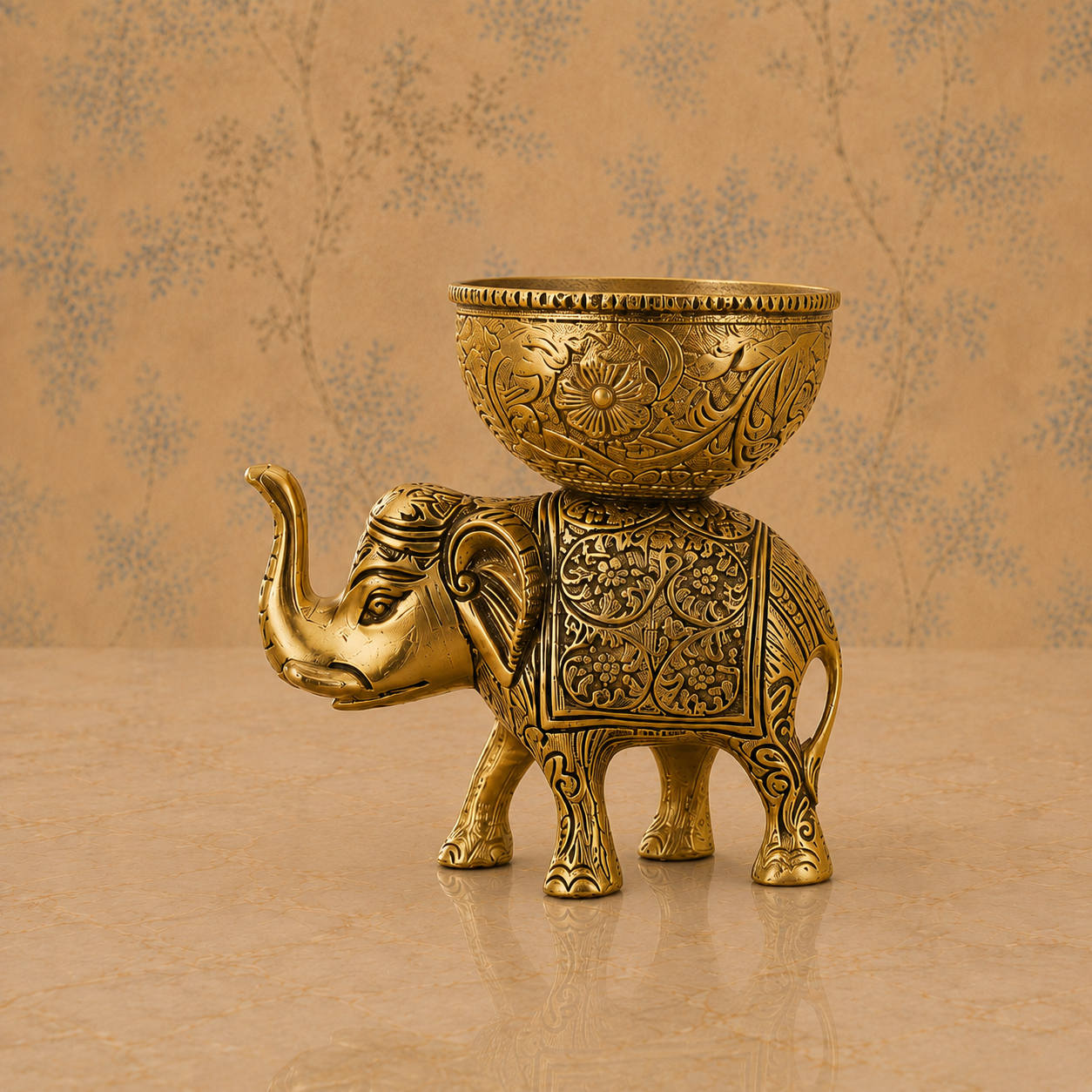Antique Gold-Tone Elephant Decorative Bowl Set – Pair