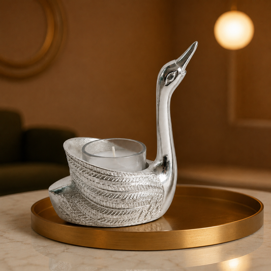 German Silver Swan Candle Holder Set