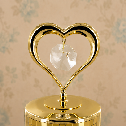 Golden Heart Crystal Rotating Music Box / Decorative Tabletop Ornament