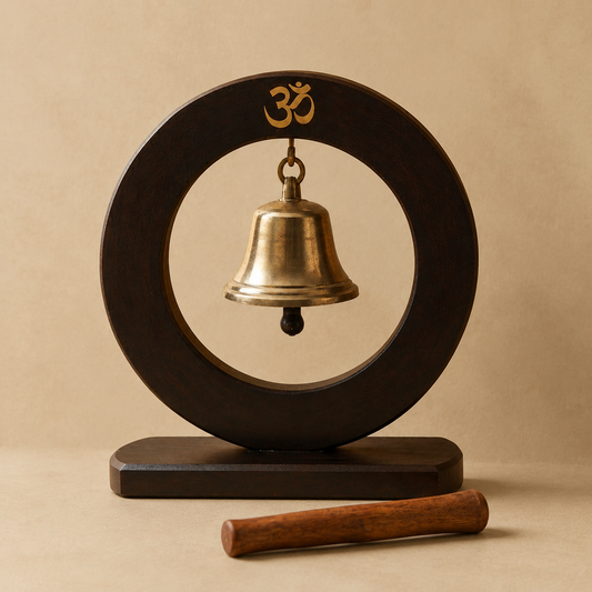 Om Sacred Temple Bell with Wooden Stand