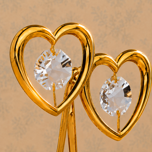 24K Gold Plated Double Heart Crystal Candle Holder