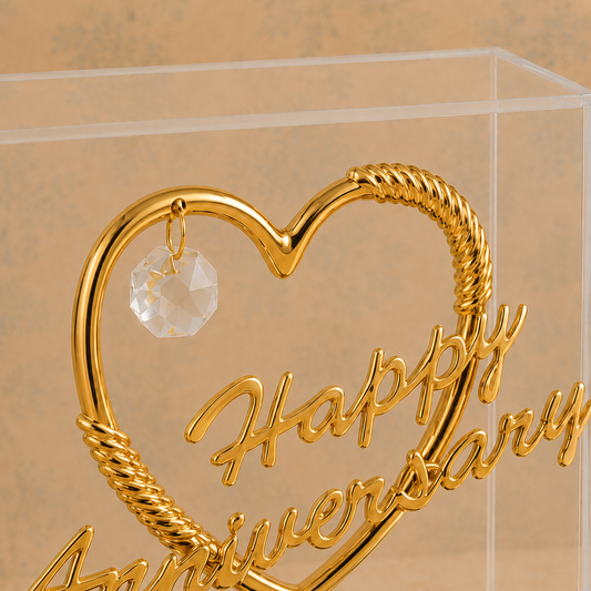 24K Gold Plated Crystal Heart Happy Anniversary