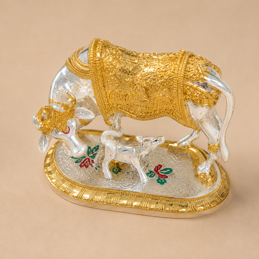 Kamdhenu Cow & Calf Gold Plated Idol