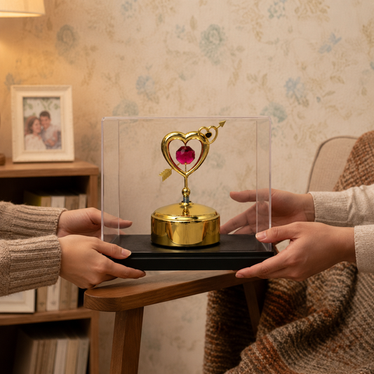 24K Gold Plated Crystal Heart Music Box – Premium Romantic Gift Showpiece