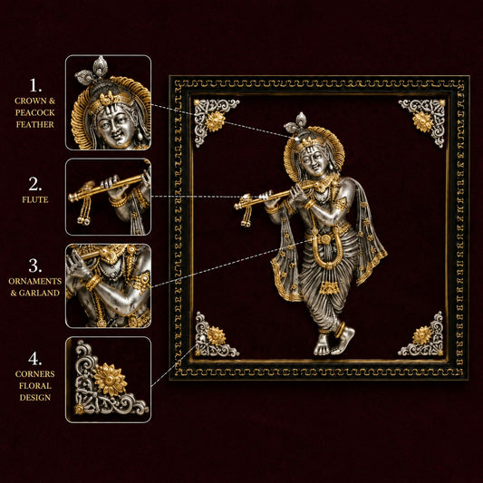 925 Silver Lord Krishna Premium Framed Wall Décor