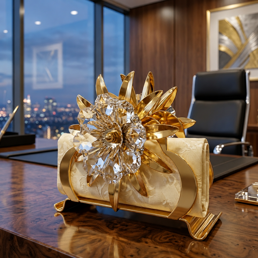 24K Gold Plated Crystal Flower Napkin Holder