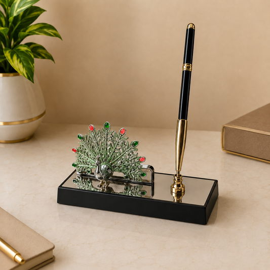 Luxury Peacock Visiting Card Holder with Pen Stand