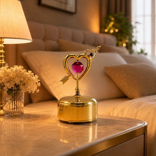 24K Gold Plated Crystal Heart Music Box – Premium Romantic Gift Showpiece