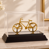 Premium Gold Finish Crystal Bicycle Showpiece – Luxury Table Décor with Display Case