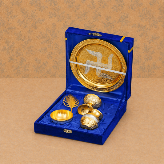 Royal Gold Finish Swastik Pooja Thali Set with Accessories