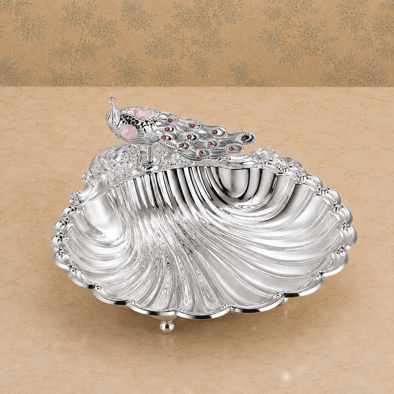 Sea Shell Platter with Peacock