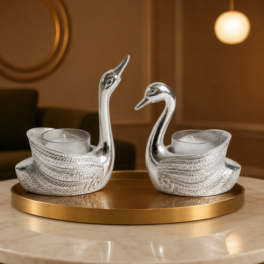 German Silver Swan Candle Holder Set