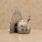 Antique Silver-Tone Peacock Tealight Candle Holder with Glass Cup