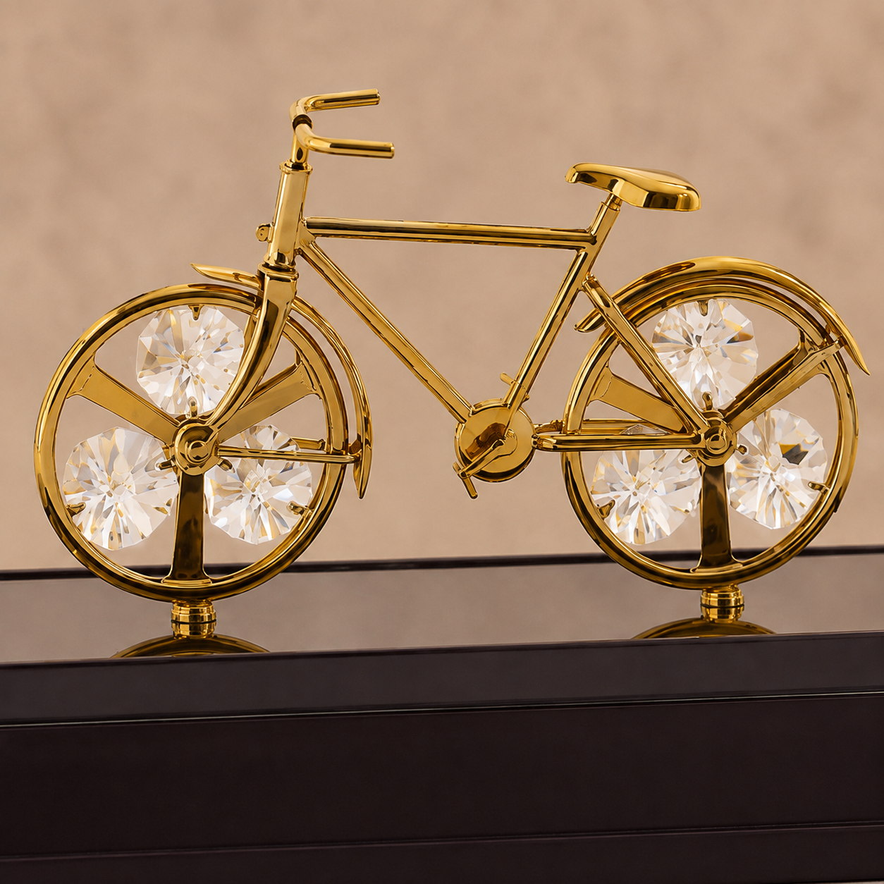 Premium Gold Finish Crystal Bicycle Showpiece – Luxury Table Décor with Display Case