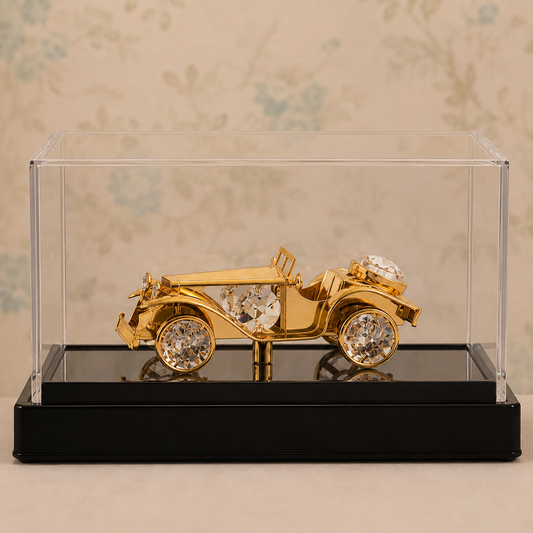 24K Gold-Plated Crystal Vintage Car Showpiece with Acrylic Display Case