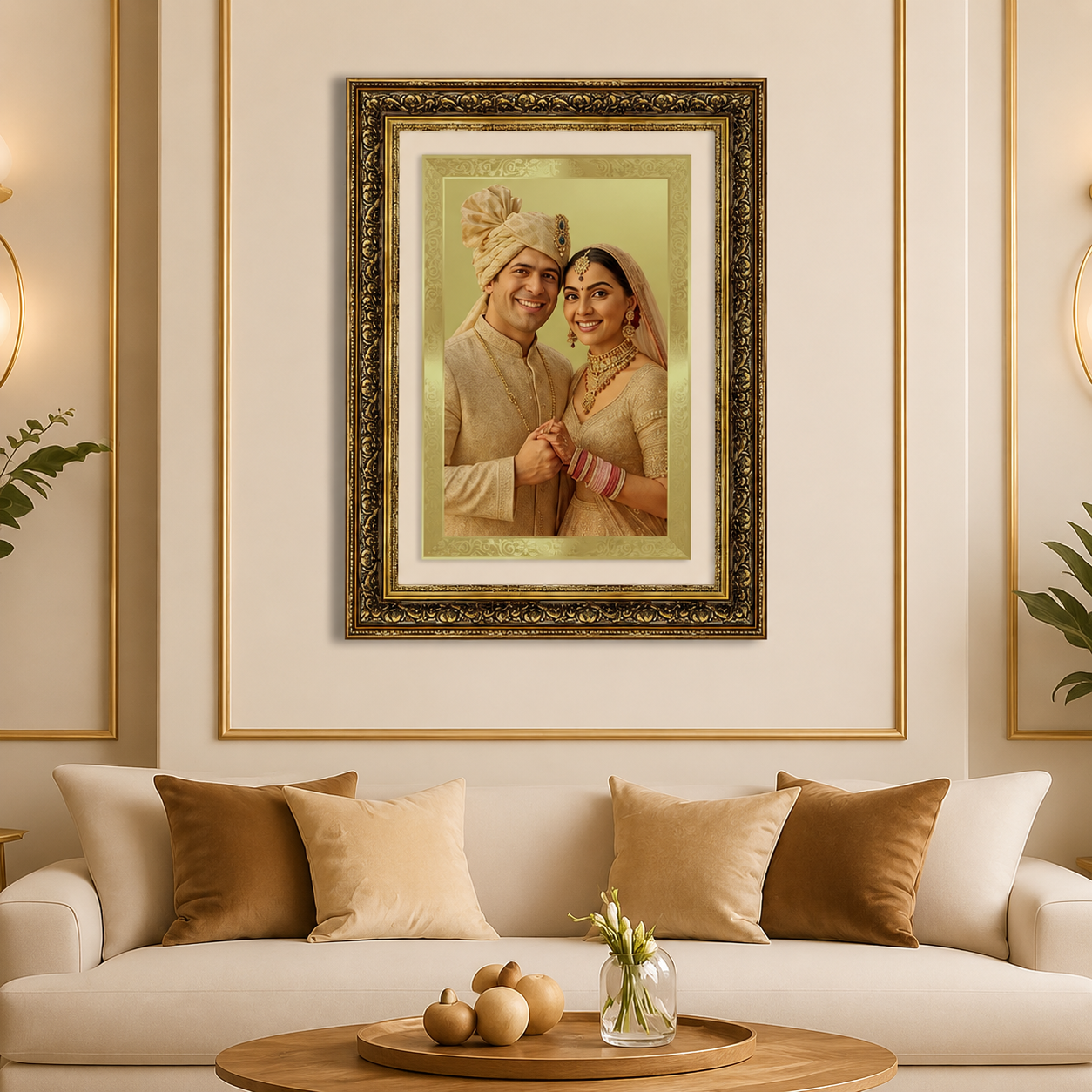 Custom Wedding Couple Gold Portrait Frame