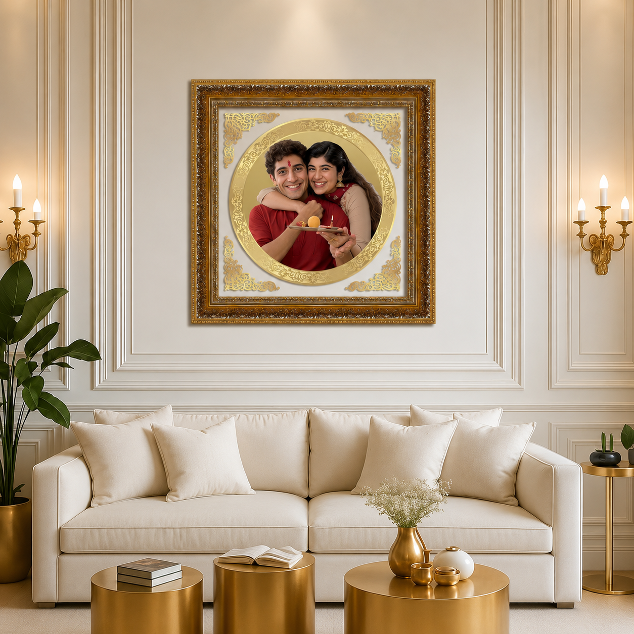 Custom Festive Couple Gold Photo Frame