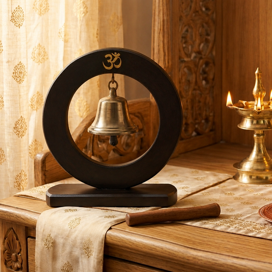 Om Sacred Temple Bell with Wooden Stand