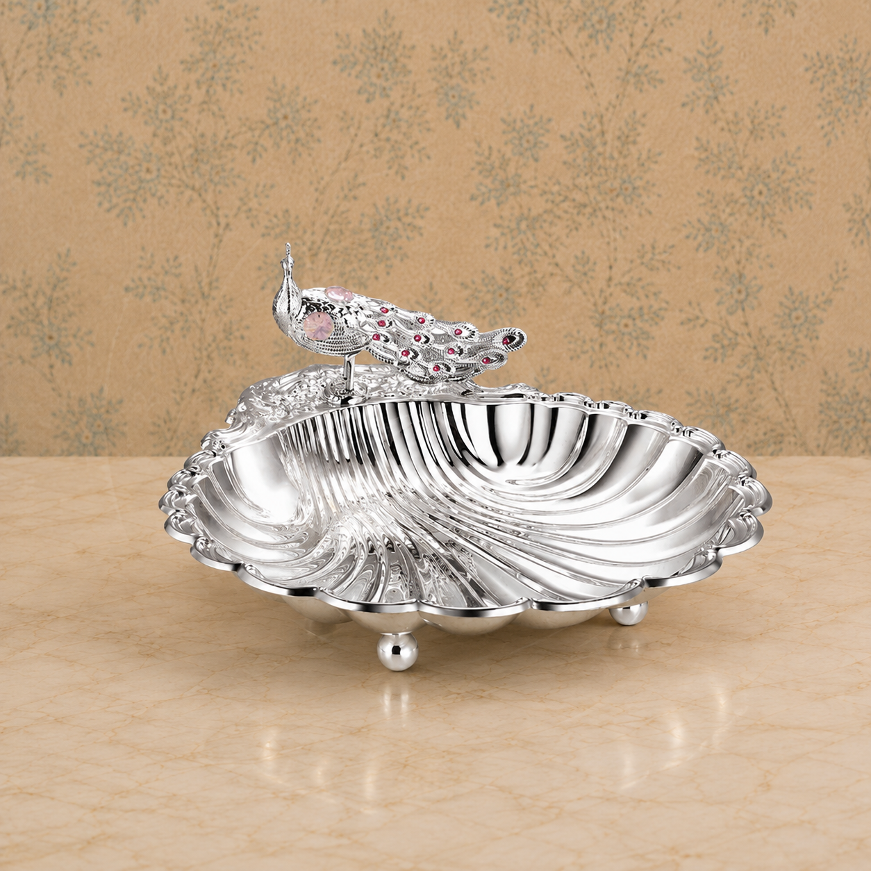 Sea Shell Platter with Peacock