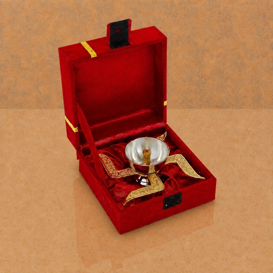 Premium Gold & Silver Finish Swastik Diya with Wick Holder – Decorative Pooja Gift Set
