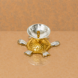 Premium Gold & Silver Finish Tortoise Diya with Wick Holder – Decorative Pooja Gift Set with Display Box