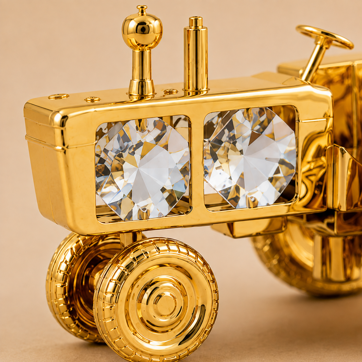 Premium Gold Finish Crystal Tractor Showpiece – Luxury Farm Vehicle Décor with Display Case