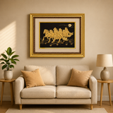Golden Seven Running Horses Wall Frame