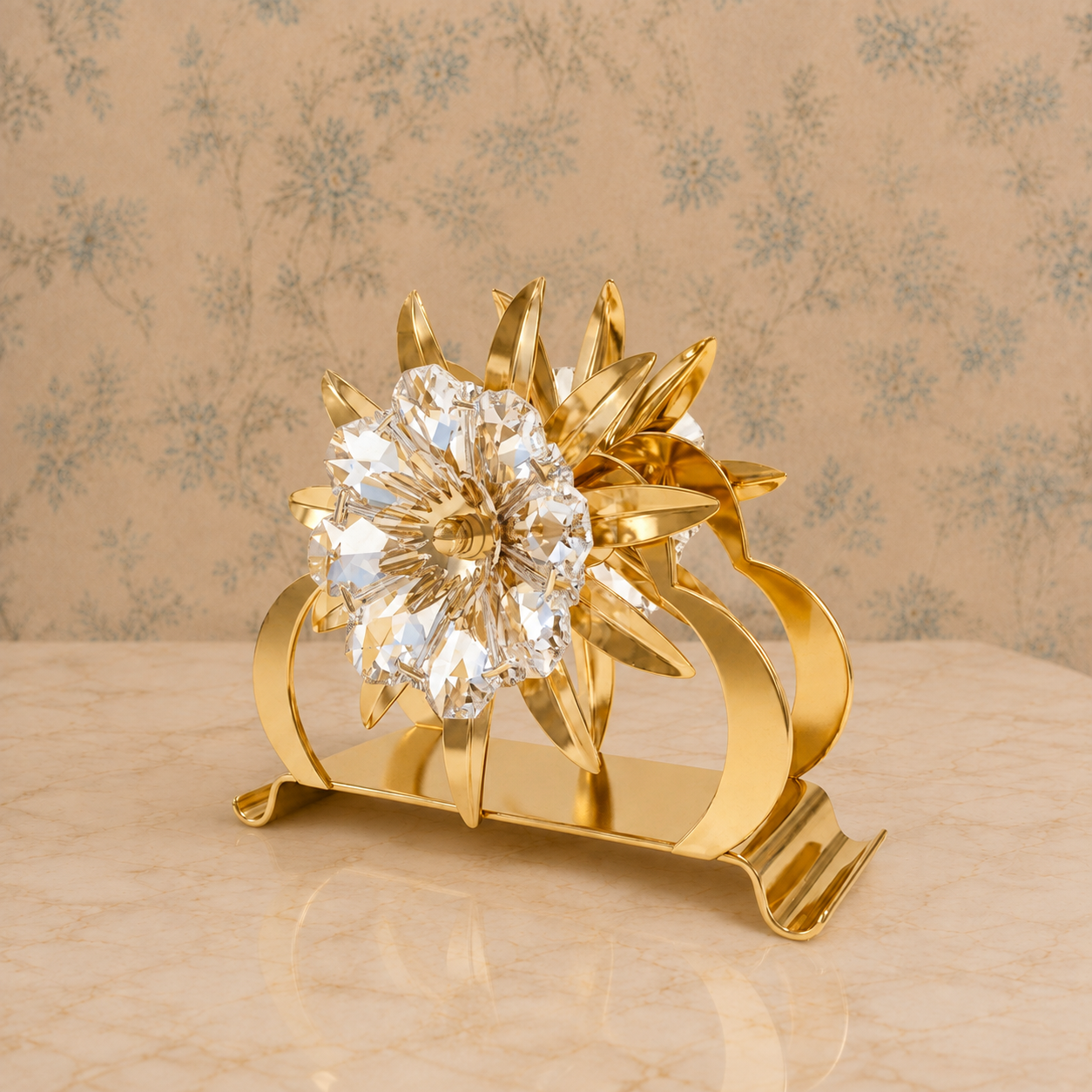 24K Gold Plated Crystal Flower Napkin Holder