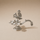 Silver Peacock Panchmukhi Diya with Decorative Handle