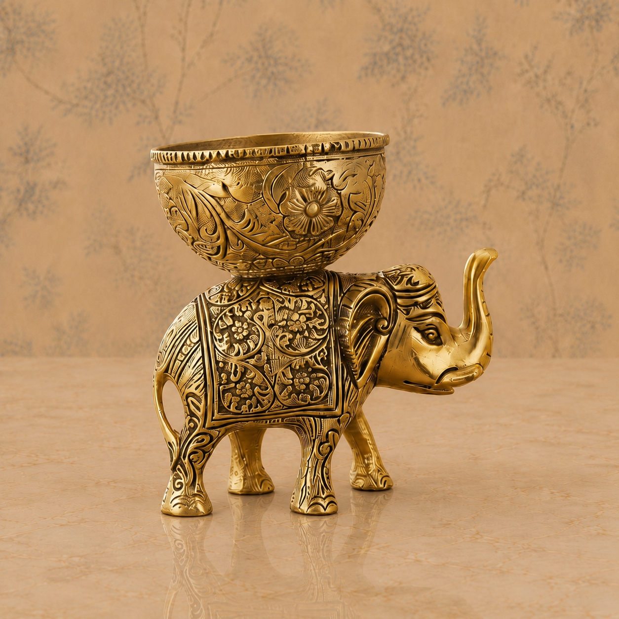 Antique Gold-Tone Elephant Decorative Bowl Set – Pair