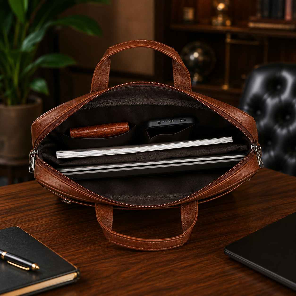 Premium Leather Executive Laptop Bag – Business Office Briefcase