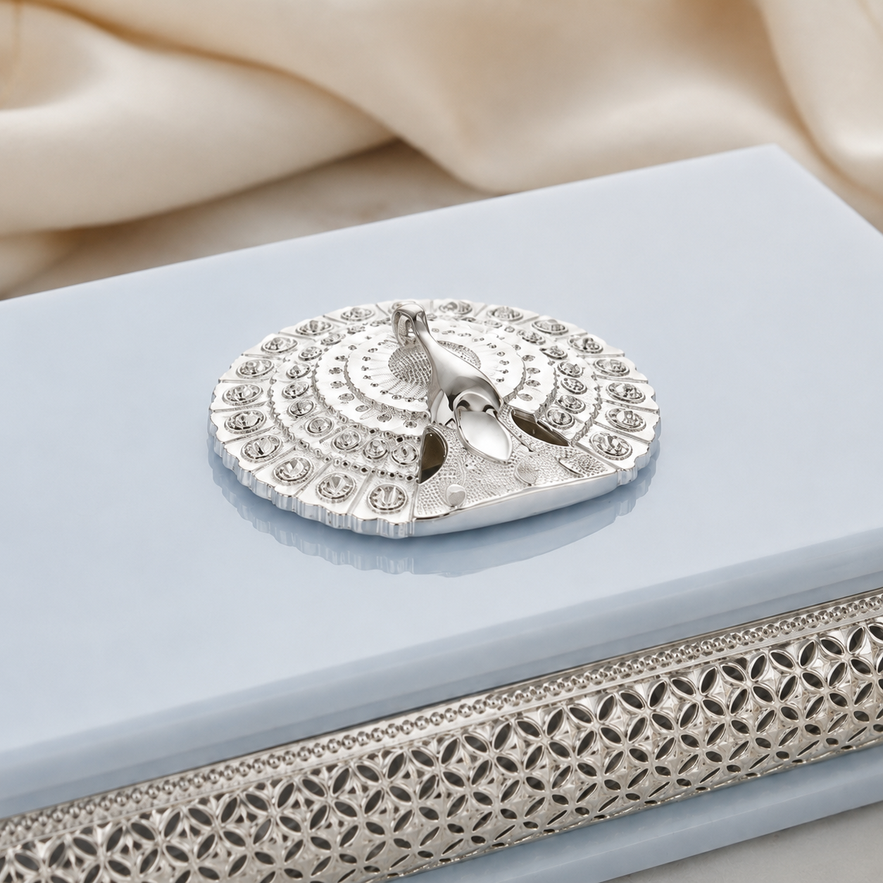 German Silver Peacock Enamel Multipurpose Decorative Box