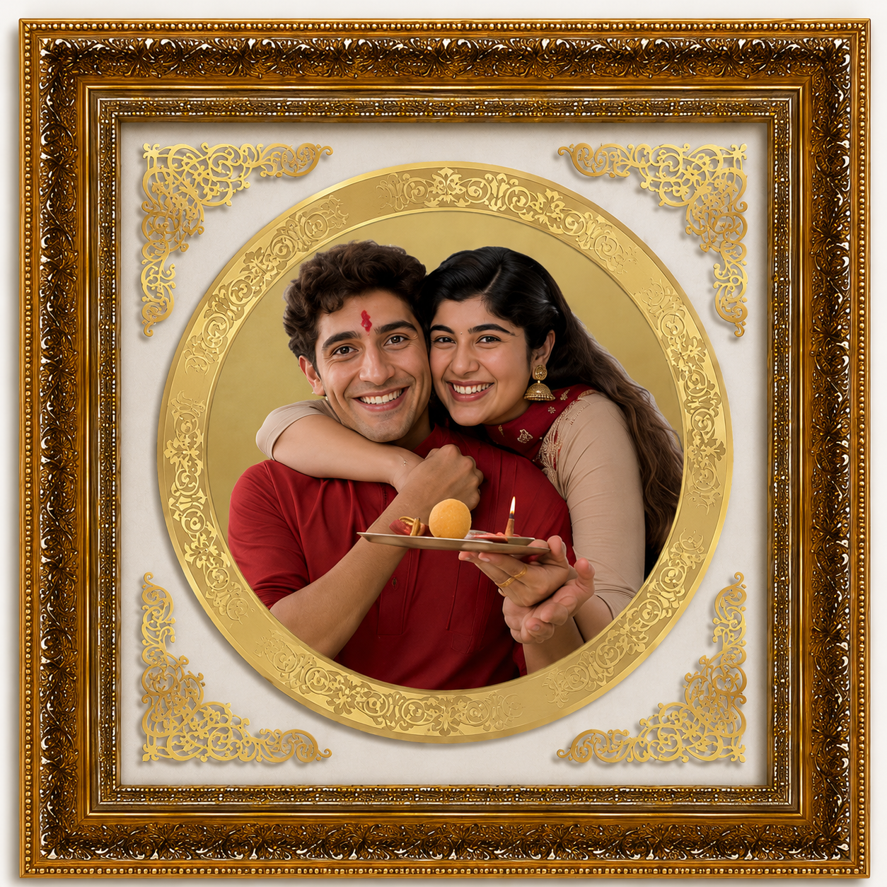 Custom Festive Couple Gold Photo Frame