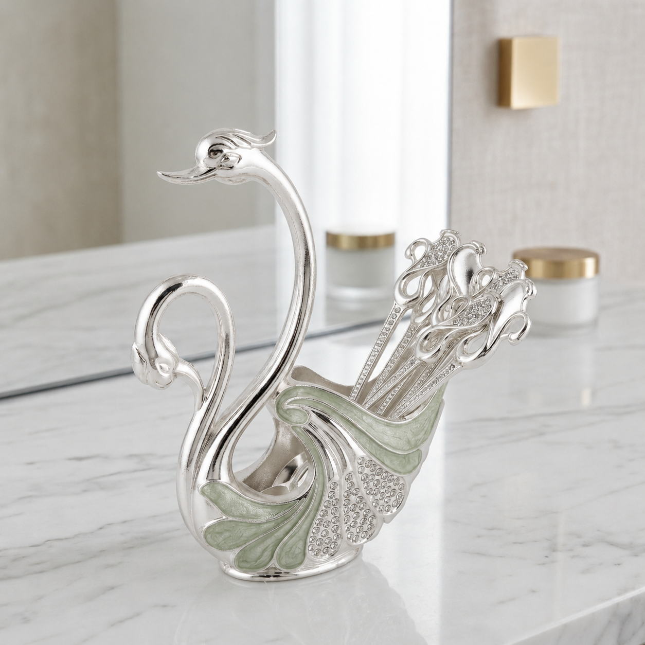German Silver Swan Spoon Holder