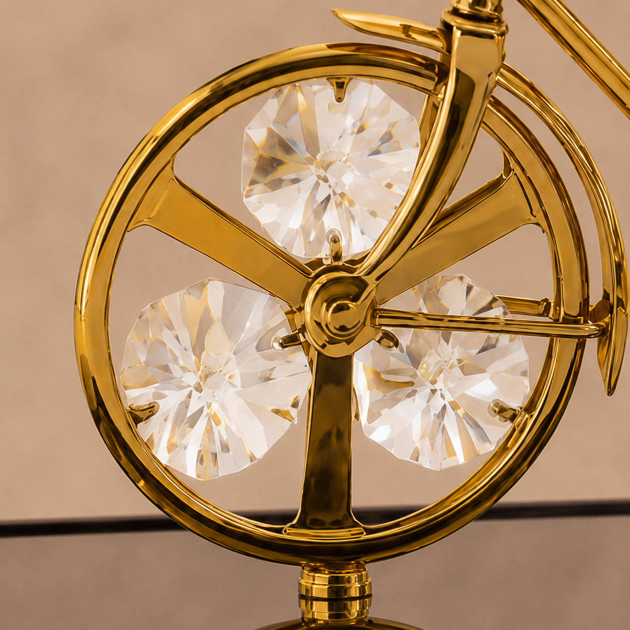 Premium Gold Finish Crystal Bicycle Showpiece – Luxury Table Décor with Display Case