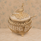 Premium Gold-Tone Peacock Decorative Serving Bowl with Lid & Spoon