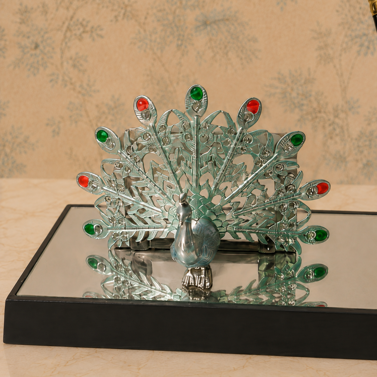 Luxury Peacock Visiting Card Holder with Pen Stand