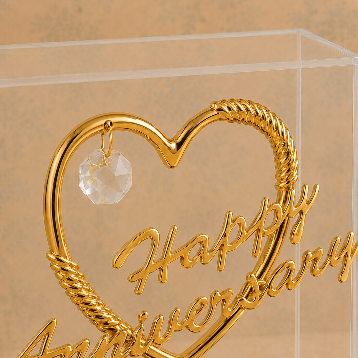 24K Gold Plated Crystal Heart Happy Anniversary
