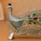 Silver-Tone Double Peacock Decorative Showpiece with Red & Green Stone Accents