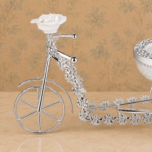 Premium Silver-Tone Decorative Cycle Dry Fruit Bowl with Rose Design