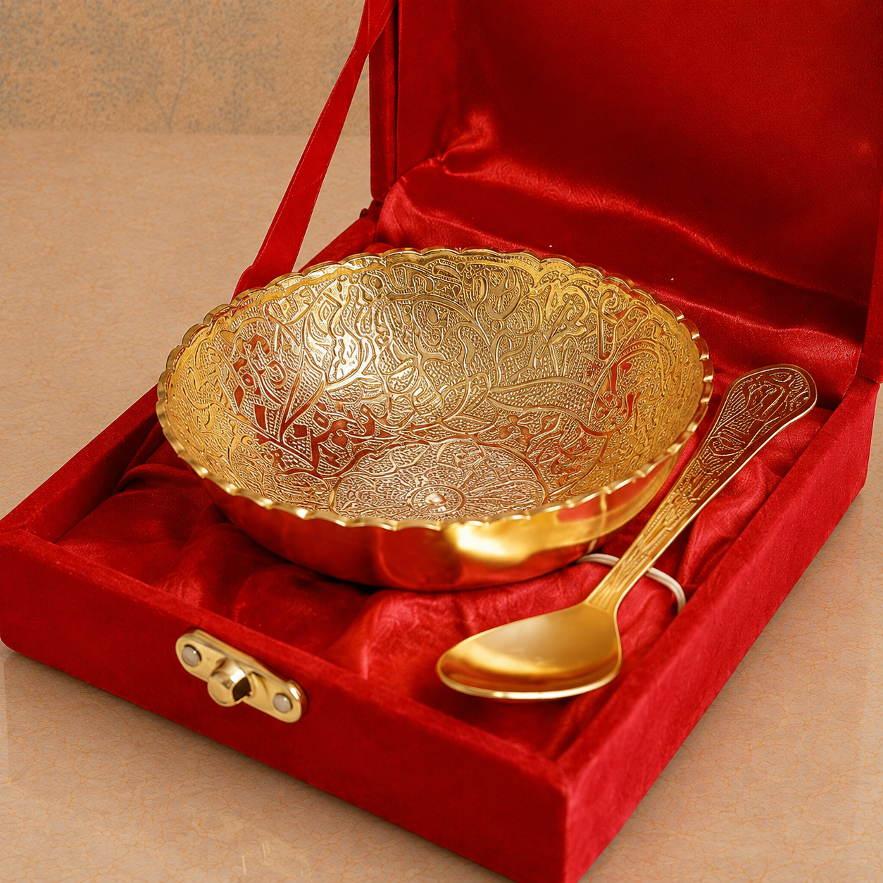 Royal Gold Finish Decorative Bowl with Spoon