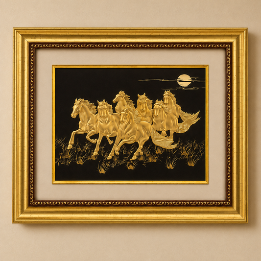 Golden Seven Running Horses Wall Frame