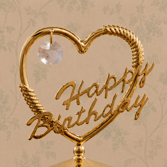 Premium Gold Finish Happy Birthday Heart Showpiece with Crystal Accent & Display Case