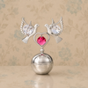 Silver Plated Twin Dove Figurine with Pink Crystal Heart